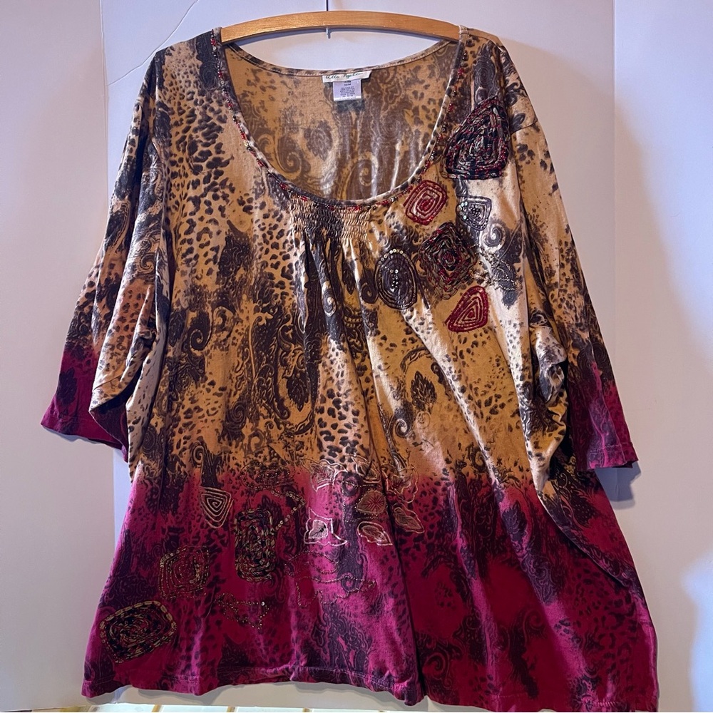 Ulla Popken Tunic Top Shirt Blouse Size 32/34 Stretch Knit 3/4 Sleeve Cotton